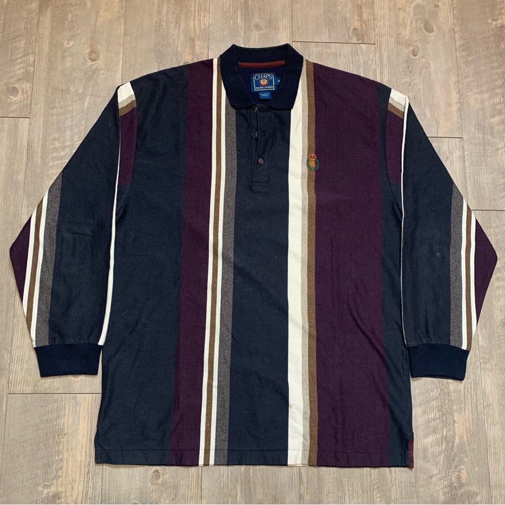 Vintage Chaps Ralph Lauren Burgundy and navy striped vintage polo shirt